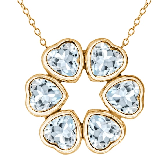 Gem Stone King 2.49 Ct Heart Shape Sky Blue Aquamarine 18K Yellow Gold Plated Silver Pendant with Chain
