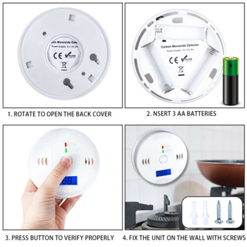 CO Detector Alarm LCD CO Carbon Monoxide Gas Battery Warning