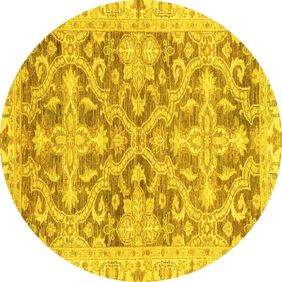 Ahgly Company Indoor Round Oriental Yellow Traditional Area Rugs, 4' Round
