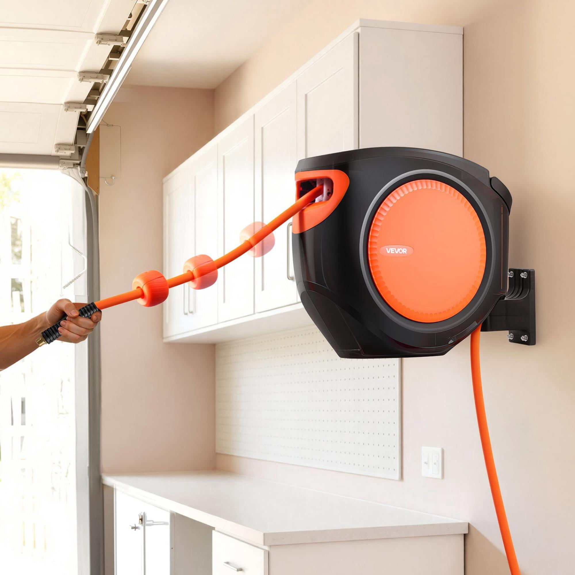 Retractable Air Hose Reel, 3/8" x 80ft Hybrid Air Hose, 300 PSI Auto-Rewind Enclosed Reel with 180° Swivel Mount for Workshop, Garage