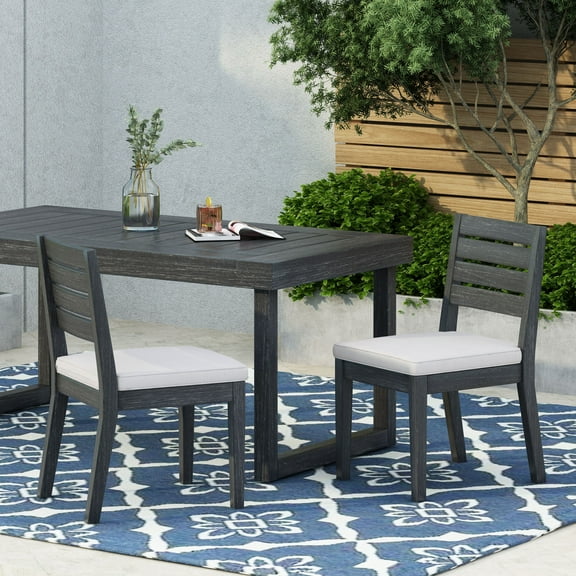 Acacia Wood Dining Chair With Cushions Set of 2 Sandblasted Dark Gray Light Gray