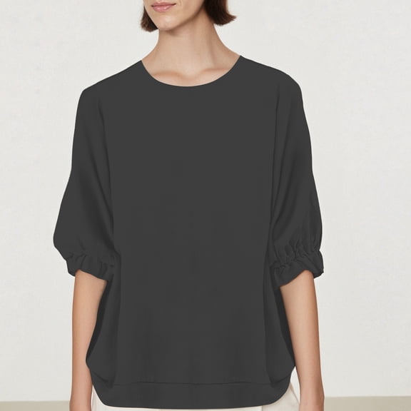 Women's Long Sleeve T-shirt 3/4 Sleeve Linen Shirts For Women 2025 Cotton Summer Retro Embroidered Boho Tops Casual Trendy Vacation Blouse,Black Women's Long sleeve T-shirt M