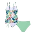 thumbnail image 4 of FINALGANG Girls 2 Piece Swimsuit Set Kids Polka Dot Print Spaghetti Strap Ruched Side Drawstring Top Solid Color Swim Briefs For Beach Vacation Green 15-16 Years, 4 of 4