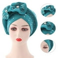 thumbnail image 3 of Cheers.US Women African Turban Flower Knot Pre-Tied Bonnet Beanie Cap Headwrap Solid Color Cross Wrap Turban Flower Decor Rhinestone Headscarf Cap Hair Accessories, 3 of 8