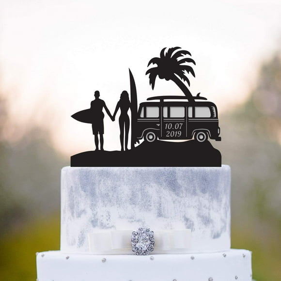 Mr Mrs Bus On The Beach Wedding Cake Topper,Surf Mr and Mrs Wedding Cake Topper,Tropical Wedding Topper,Surfing Wedding Cake Topper,A187 Made in USA