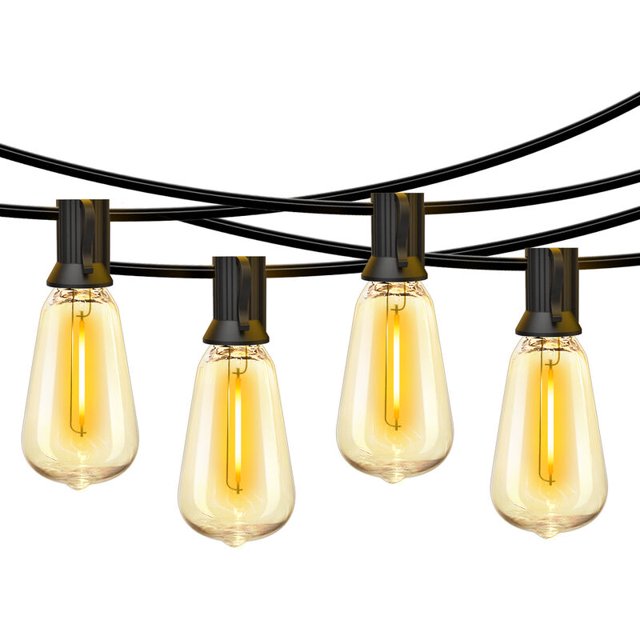 Guirnaldas de luces solares para exteriores, Guirnaldas de luces LED para exteriores con 25 bombillas LED de filamento, Guirnaldas de luces decorativas para exteriores para bodas en el jardín, UL-CE-R0HS