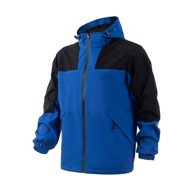NJDVHB Fall Winter Coats for Men,Puffer Jacket Men,Man Solid Sports Windbreaker Drawstring Pockets Hooded Outdoor Jacket Coat,Blue,L