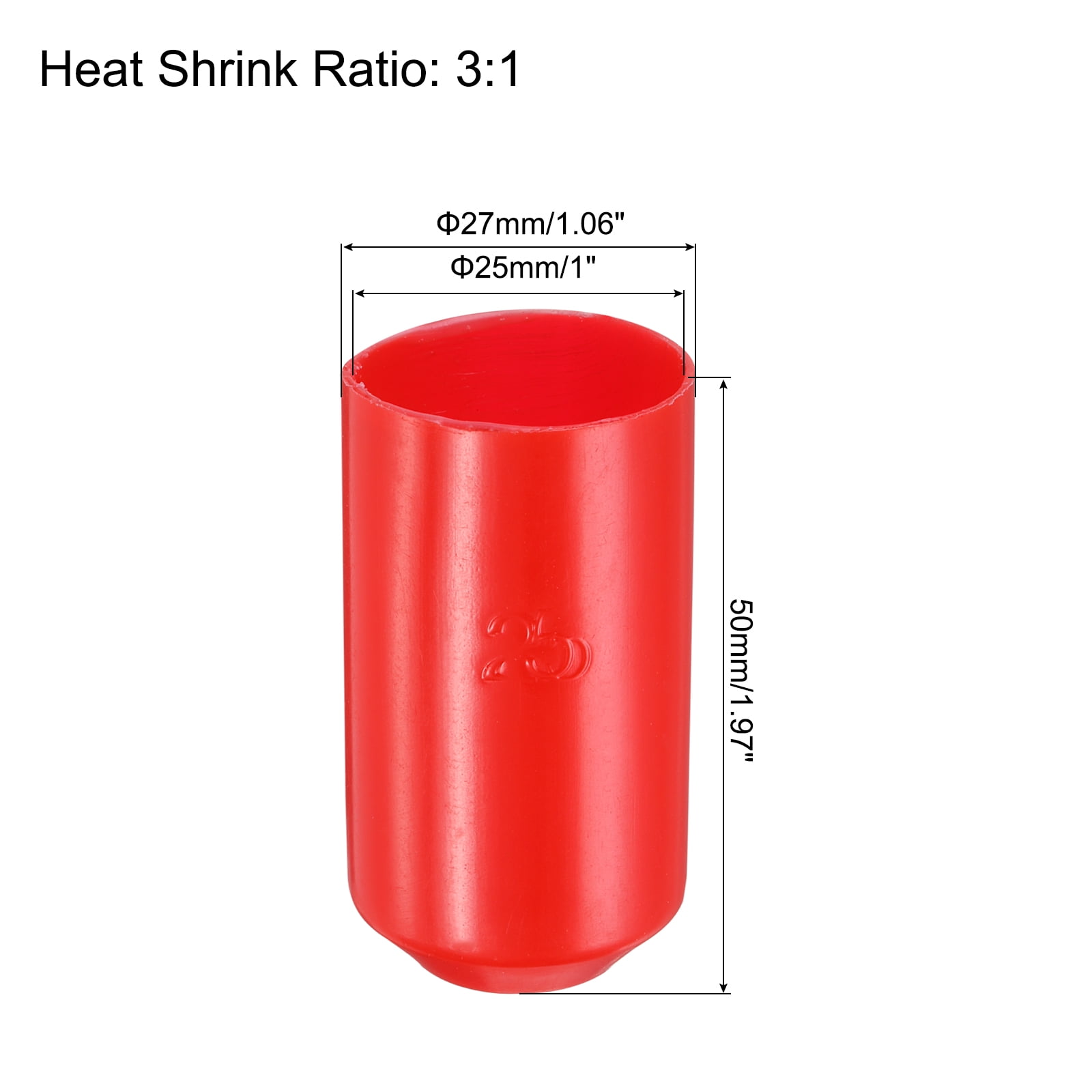 Uxcell 50Pcs Heat Shrink End Cap 25mm ID x 50mm L 3:1 Ratio Waterproof Electrical Heat Shrink Tubing Caps, Red