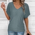 thumbnail image 4 of ShiShine Womens T Shirts V Neck Short Sleeve Casual Tops Loose Fit Basic Tees with Pleated Hem, 4 of 6
