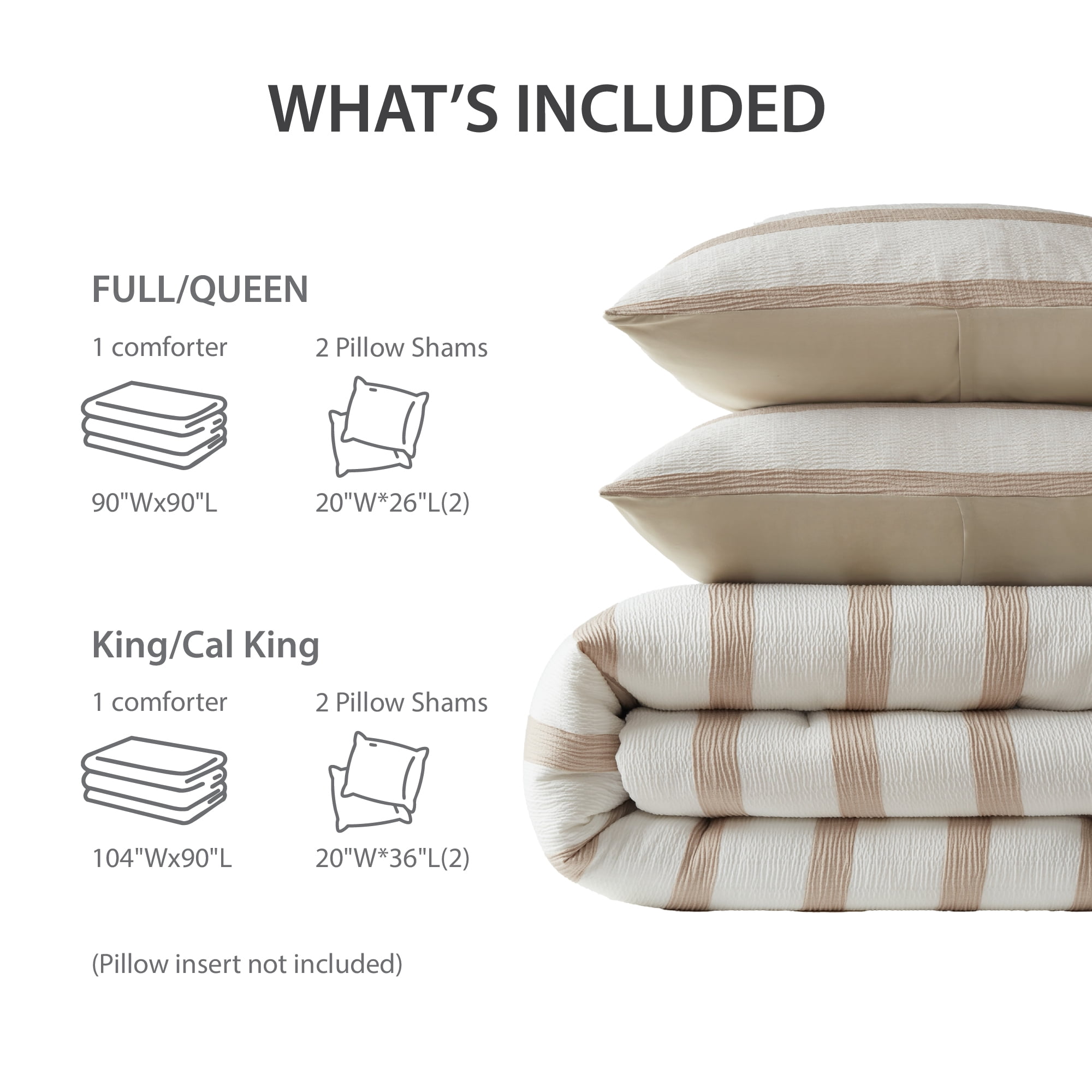 Regency Heights King/Cal King Comforter Set, Striped Texture Bedding Comforter Sets, 3 Pieces Tonal Stripes Woven Comforter with Pillow Sham, Taupe