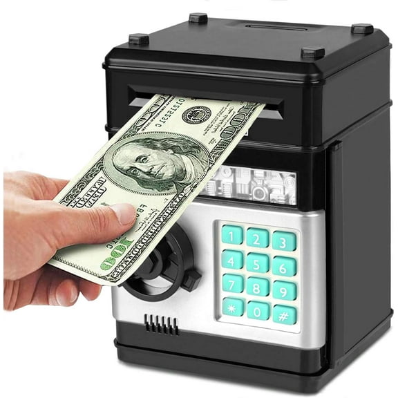 Cash Drawer Electronic Piggy Bank ATM Password Money Box Cash Coins Saving Box ATM Bank Safe Box Automatic Deposit Banknote Money Box (Color : Black)