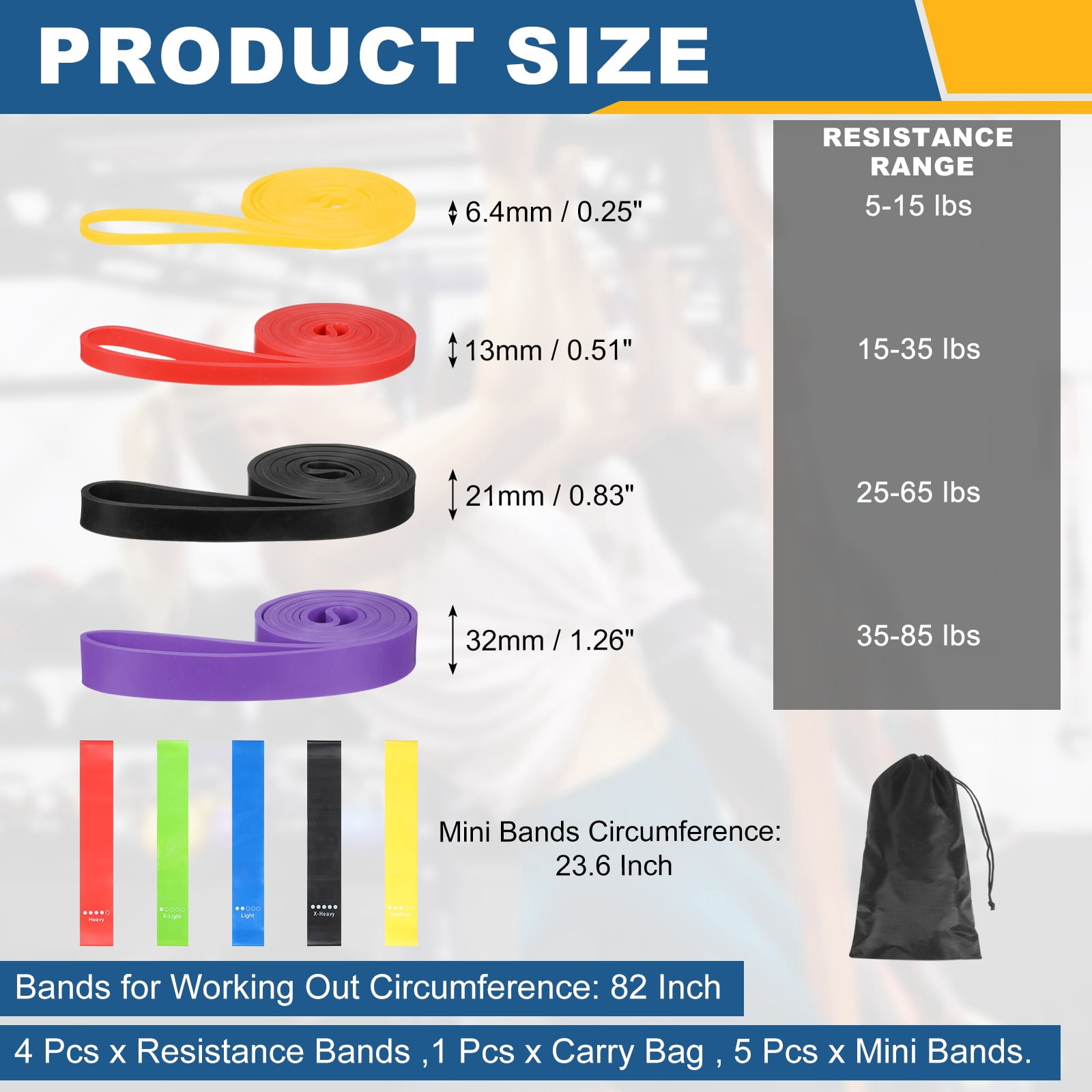 Uxcell Resistance Bands for Working Out, 4 Levels Pull Up Assistance Bands with Carry Bag & Mini Resistance Straps 4 Pcs & Yellow/Red/Black/Purple/Multicolor