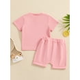 thumbnail image 4 of Suealasg Toddler Girls Father Day Outfits Letter Print Short Sleeve T-Shirt and Elastic Waist Bow Shorts 2 Piece Baby Girls Summer Clothes, 4 of 8