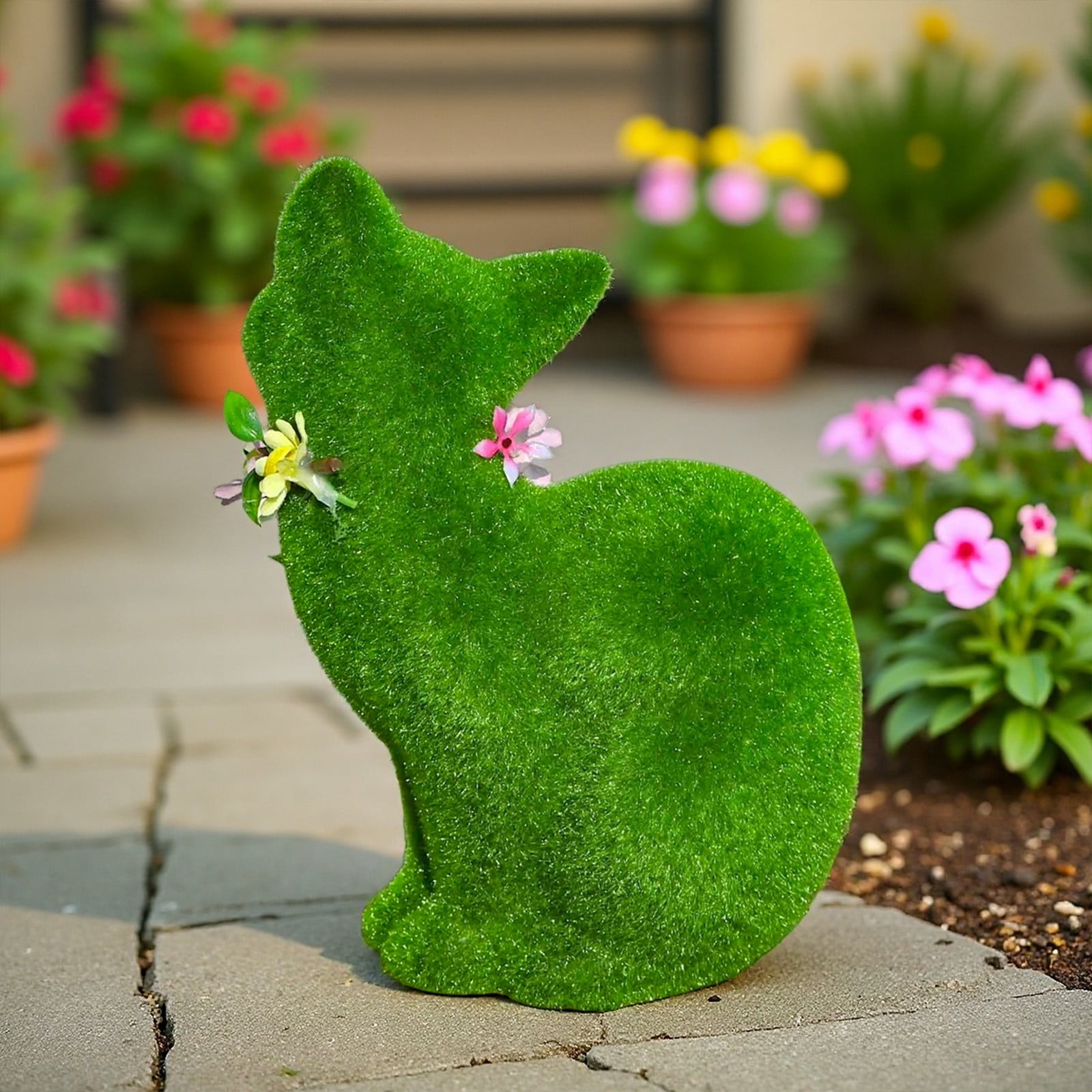 Green Resin Cat Statue for Outdoor Garden Decor, Whimsical Cat Figurine for Patio Courtyard Desktop, Unique Gift for Cat Lovers