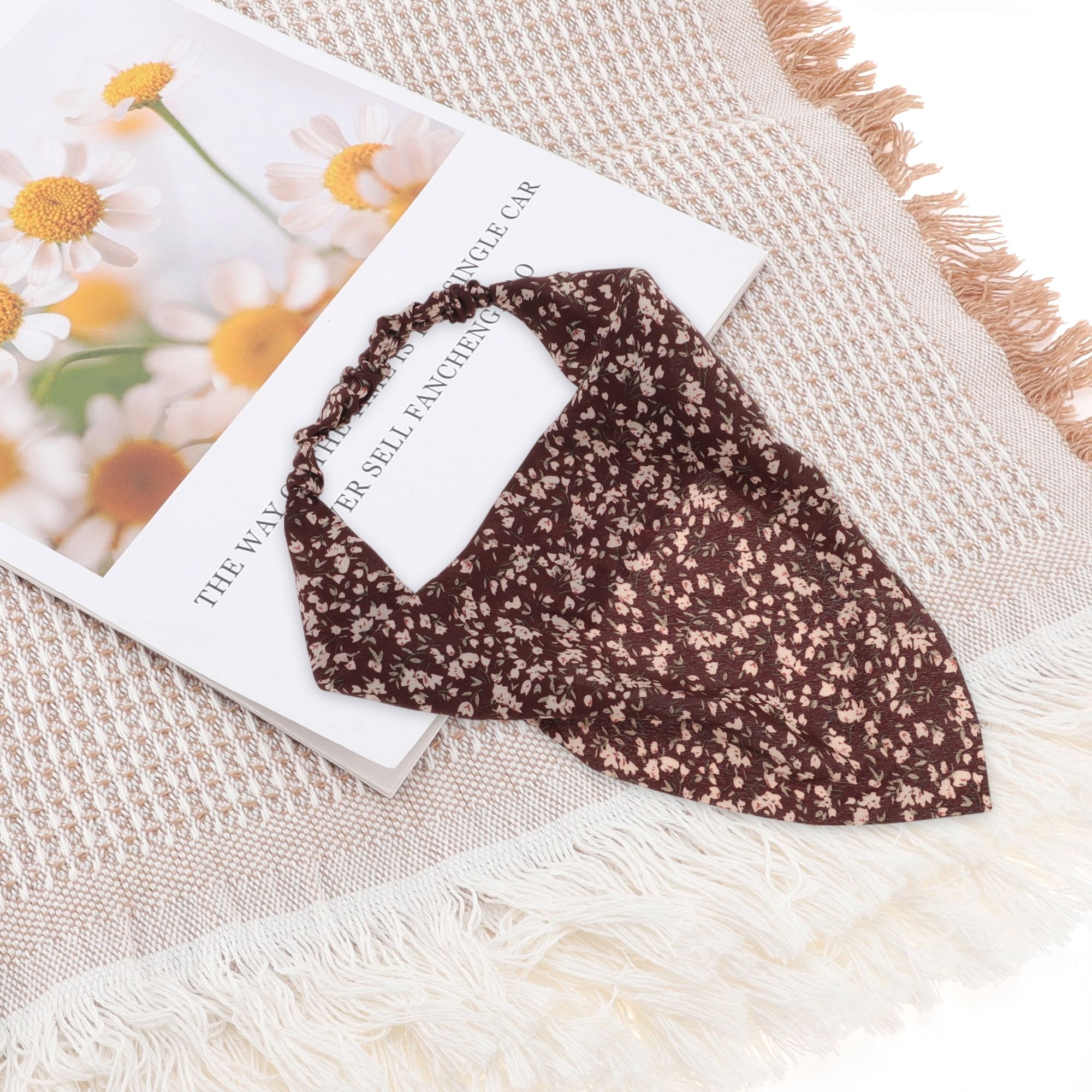 Unique Bargains 1pc Fashion Ditsy Floral Headwrap 8.86''x9.65'' Coffee Color