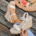 thumbnail image 5 of Espadrilles for Women Platform Wedge Sandals Classic Suede Open Toe Ankle Strap Wedges Heels Casual Summer Footwear Beige Size 7.5, 5 of 7