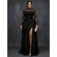 thumbnail image 2 of Women's Black Lace Sweetheart Neck Evening Gown, Ruffled Tulle High Slit Formal Dress with Short & Long Sleeve Options, 2 of 3