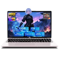 15.6'' IPS FHD Student Laptop, 32GB RAM 1TB SSD AMD Ryzen 5(Beat i5-1135G7, 4 Cores Up to 3.7GHz) Computer with 65W Type-C, Fingerprint, Backlit Keyboard, BT5.2, RoseGold