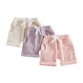 thumbnail image 2 of Huowey 3 Packs Girls Knit Shorts Solid Color Drawstring Elastic Waist Casual Summer Breathable Short Trousers With Pockets Fashionable Outfit Trunks Dailywear,B,12-18 Months, 2 of 4