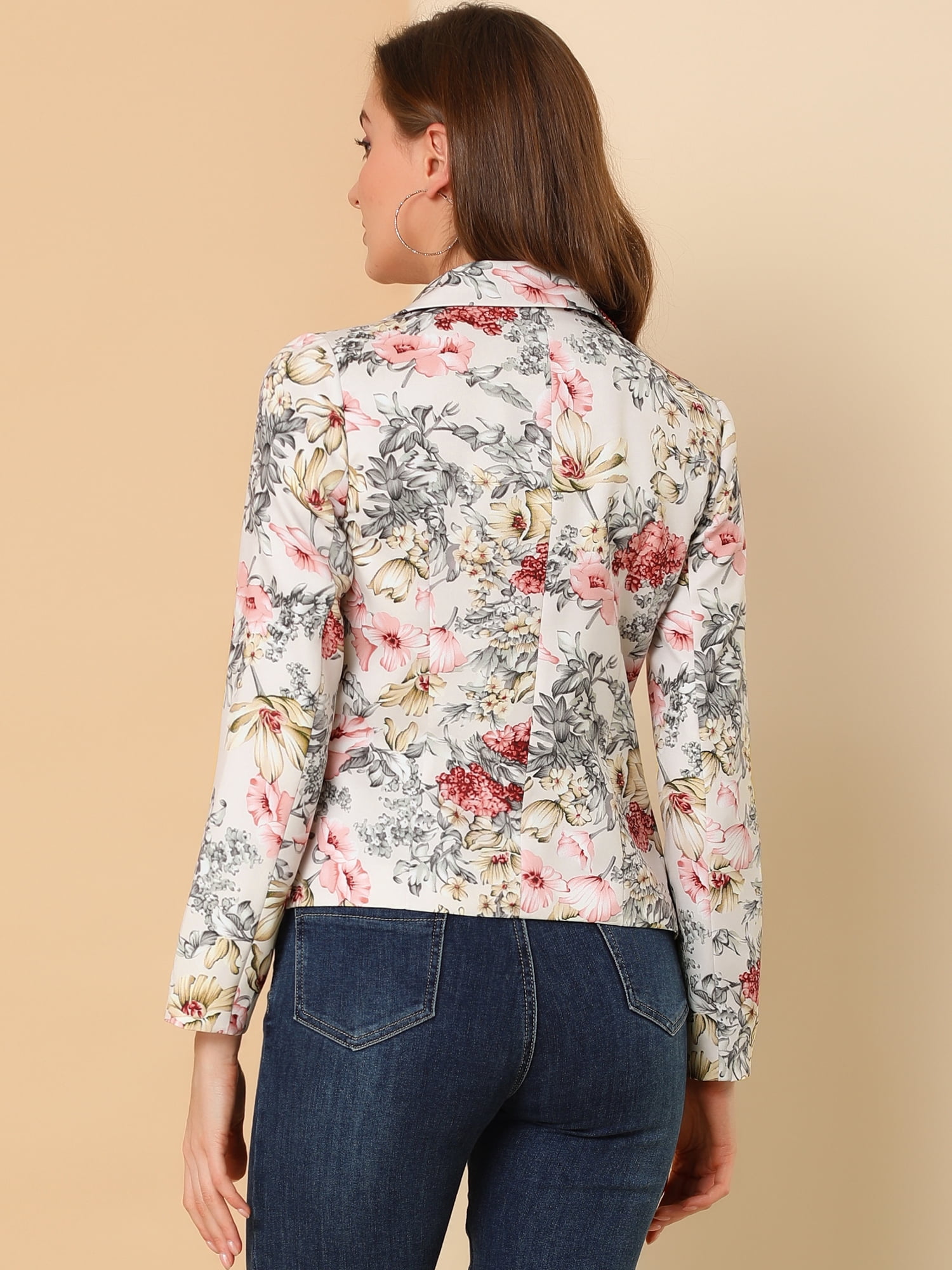 DARING DIVA Women's Elegant Notched Lapel Floral Print Blazer 3XL Beige-Floral