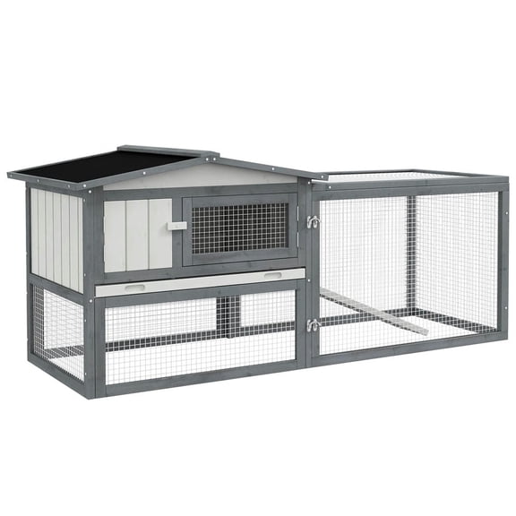 Resenkos Rabbit Hutch, Duck Cage Hutch,Rabbit Coop,Rabbit Cage w/ Run Feeding Trough Removable Tray Ramp Asphalt Roof, White