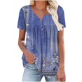 thumbnail image 2 of Blue Womens Tops Women's Fashionable and Casual Floral Print V Neck Wrinkled Short Sleeve Top T Shirt Shirts for Women, 2 of 5