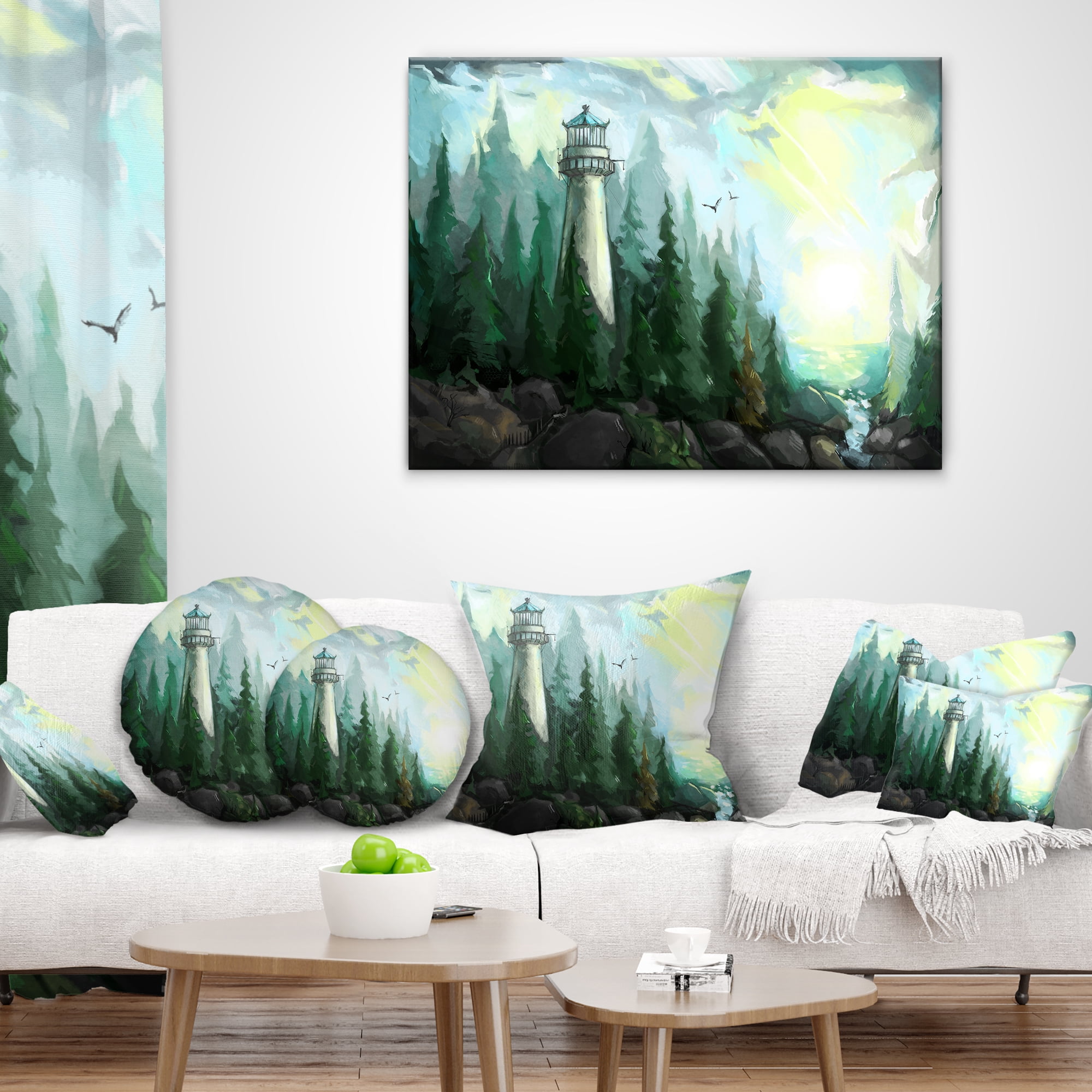 Designart Landscape with River and Trees - Modern Painting Throw Pillow - 18x18