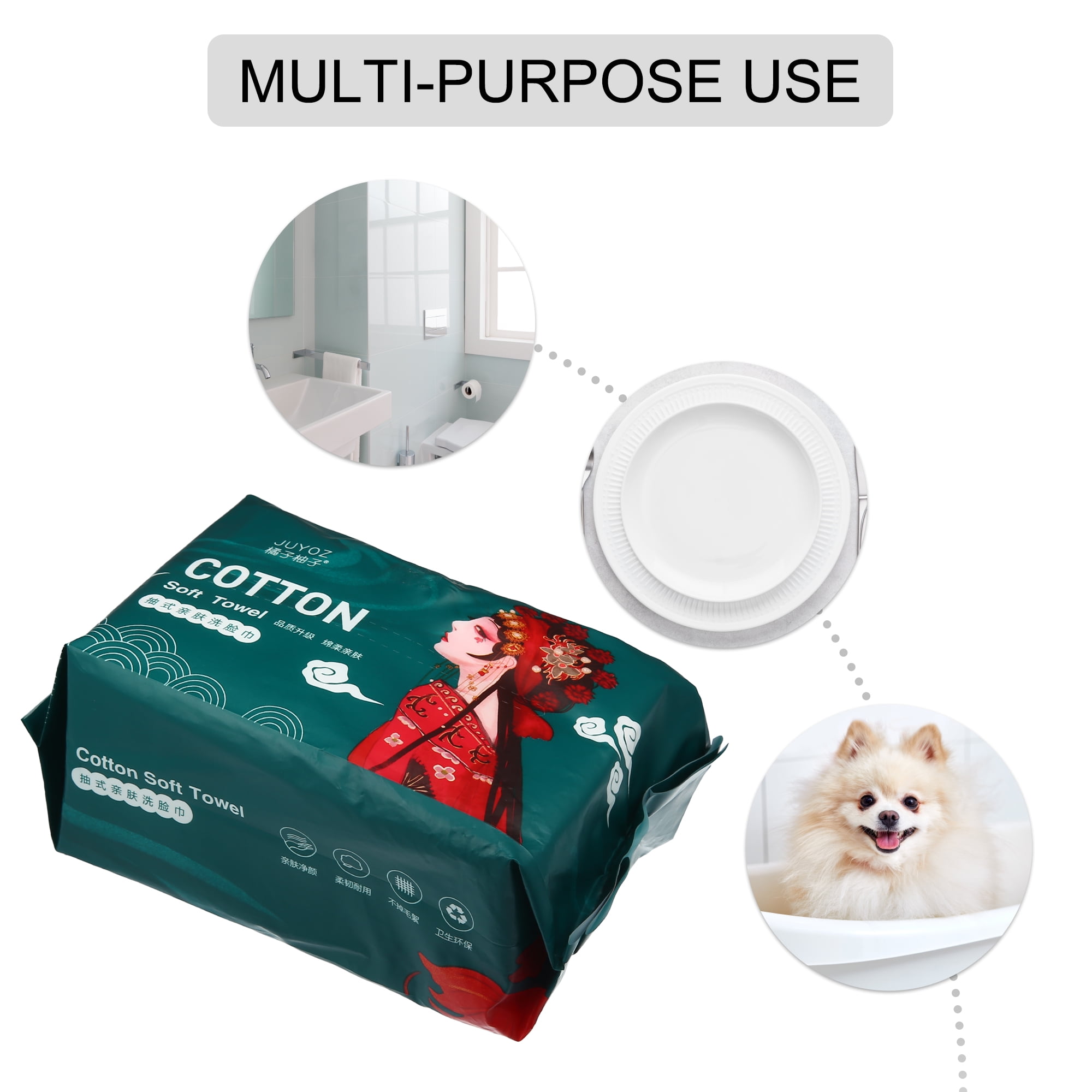 Unique Bargains Pack of 60pcs Disposable Face Towel Tissue Dual-use White 7.87"x5.91"