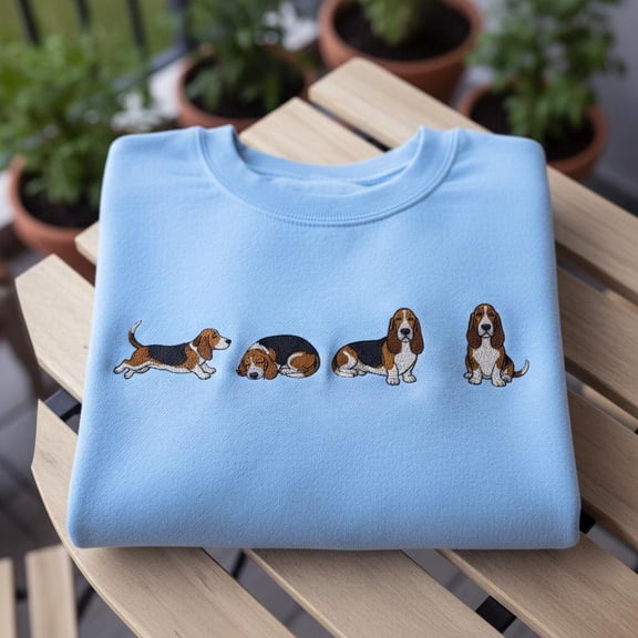 Basset Hound Embroidered Sweatshirt, Cute Dog Lover Gift, Basset Dog Mom Crewneck, Cozy Pet Lover Hoodie, Gift For Pet Owner
