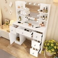 thumbnail image 5 of Caulitar White Vanity Table with Lighted Mirror, Dressing Desk With 4 Shelves and Stool, Makeup Table for Women, 5 of 8