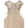 thumbnail image 3 of Big Girls' Cap Sleeve Flower Shaped Sequin Top Tulle Special Occasion Flower Girl Dress Champagne 14 (J21KS16), 3 of 4