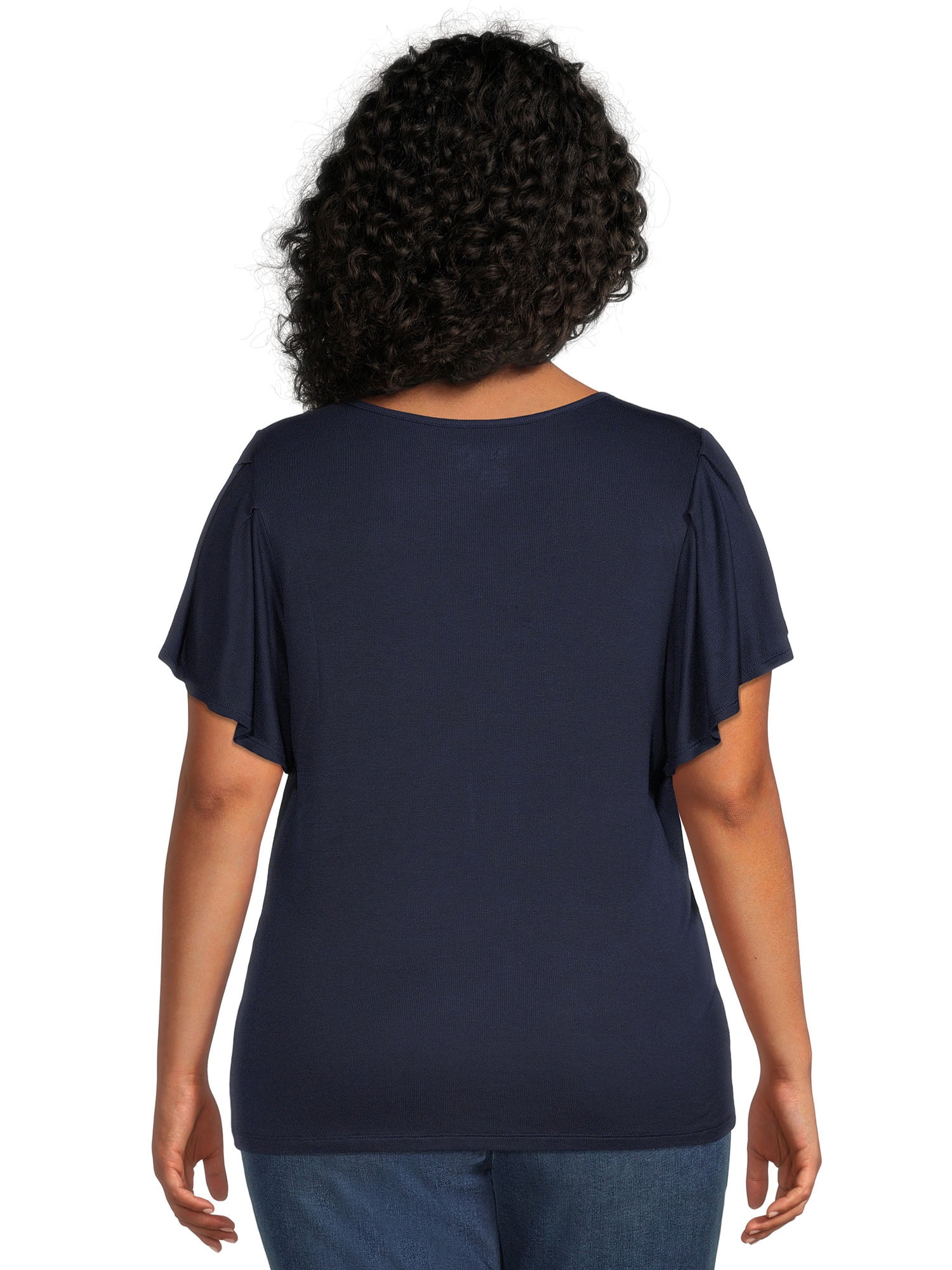 Terra & Sky Women's Plus Size Ruffle Sleeve Tee, 2-Pack