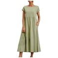 thumbnail image 1 of Vestido informal de lino sin mangas para mujer con bolsillos - Vestido midi de verano holgado con cuello redondo, 1 of 6