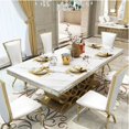 thumbnail image 2 of Post Modern Marble Dining Table Sets Chairs Combination Stainless Steel Apartment Golden Carved Mesa Comedor Home Furniture WK My Lux Decor Round, 2 of 15
