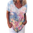 thumbnail image 1 of Camiseta de manga corta suelta con cuello en V estampada a la moda para mujer Pompotops hkajfhjk471071, 1 of 4