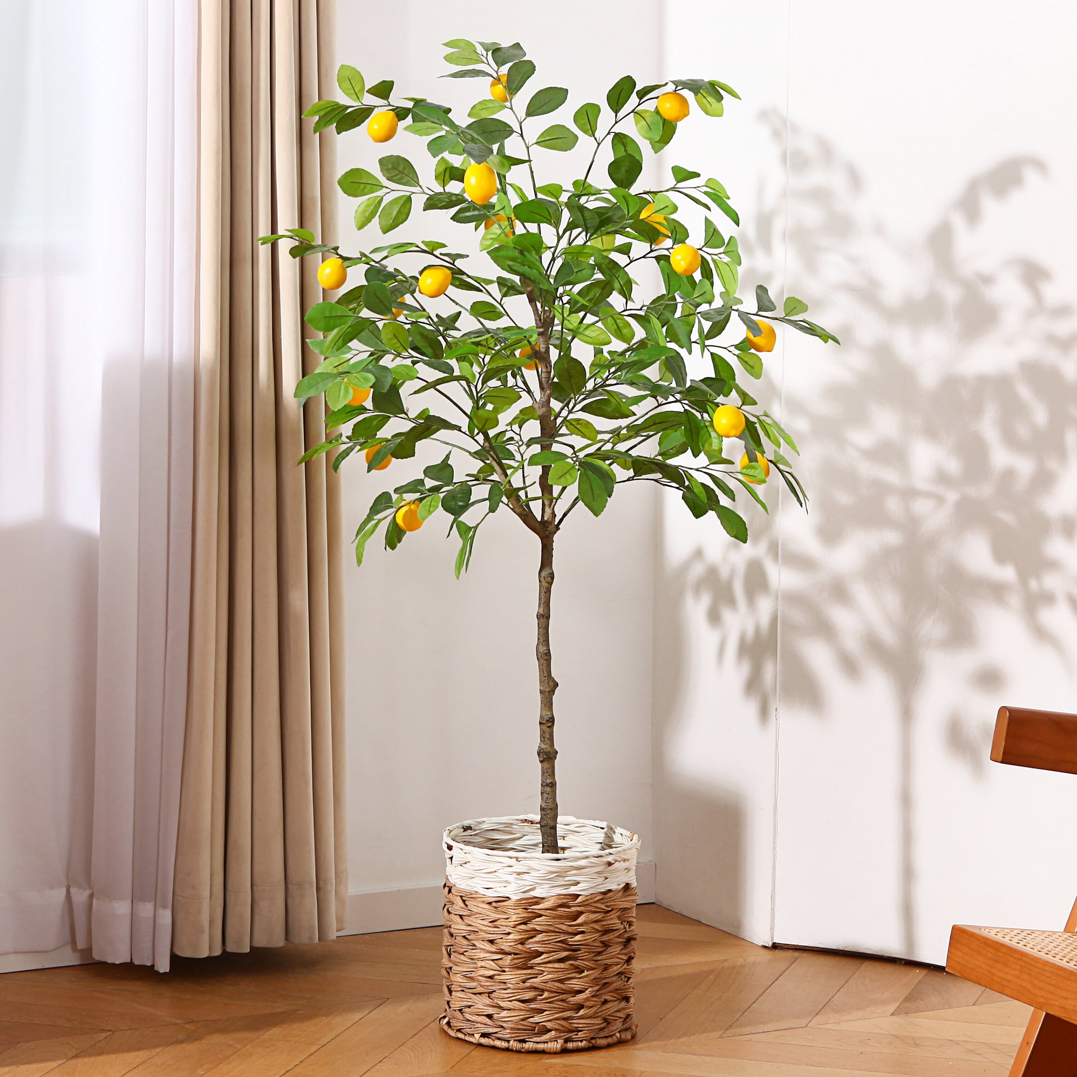 Fake Lemon Tree, 4 FT Artificial Lemon Silk Plants, Pre Potted Faux