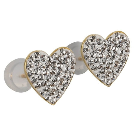 Copper Crystal Earrings - 14k Yellow Gold and Copper Heart Shape Stud Earrings with Swarovski Elements Crystals, Choice of Colors
