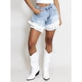 thumbnail image 4 of Women'S Patchwork Lace Trim Hem High Waist Washed A-Line Denim Shorts with Pocket L, 4 of 9