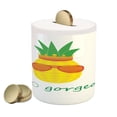thumbnail image 1 of Hello Gorgeous Piggy Bank, Colorful Doodle Pineapple with Crown and Glasses and Graphic Phrase Theme, Ceramic Coin Bank Money Box for Cash Saving, 3.6" X 3.2", Multicolor, by Ambesonne, 1 of 4