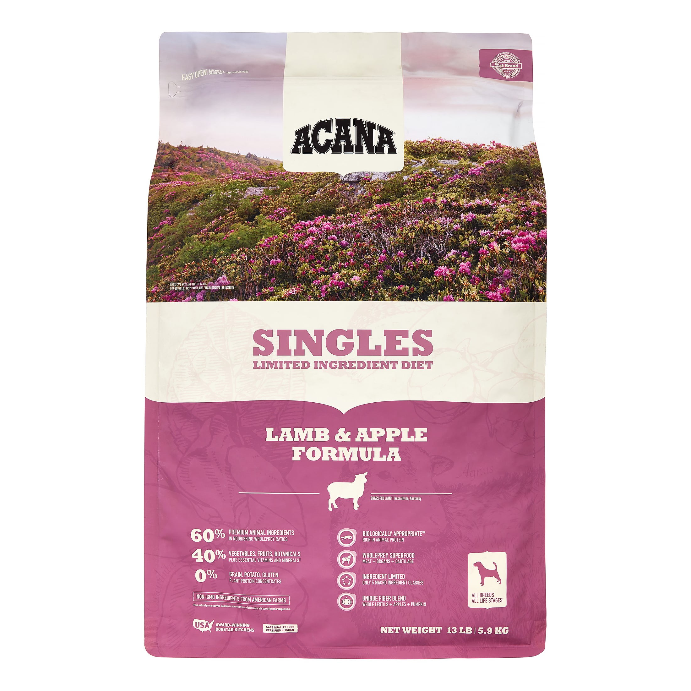 Acana Singles GrainFree Lamb & Apple Dry Dog Food, 13 lb