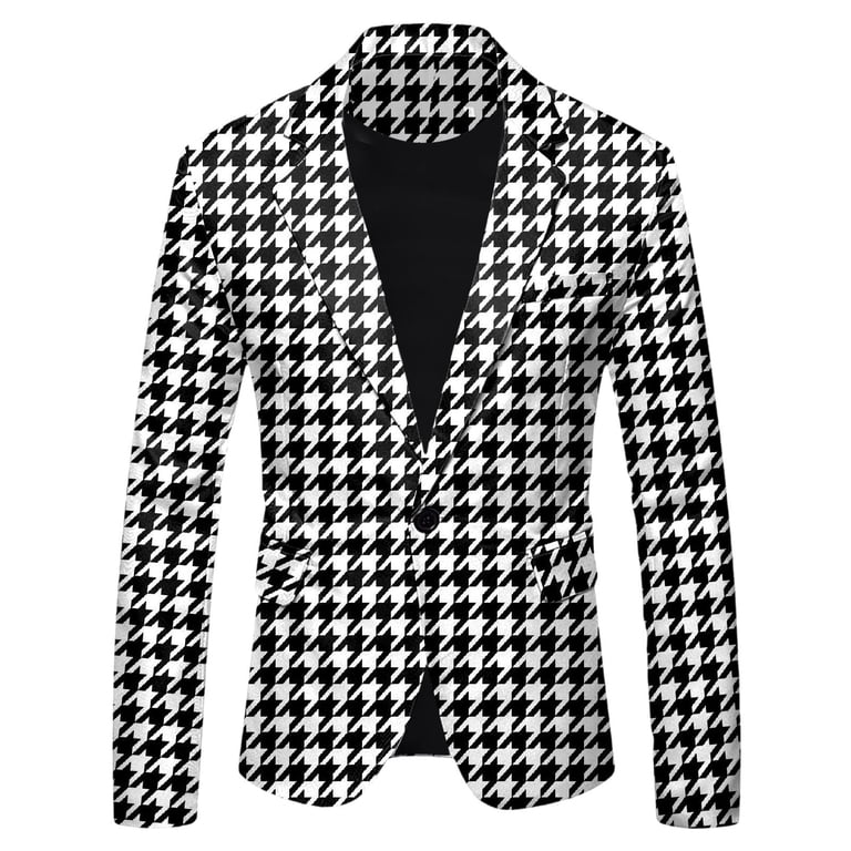 Sopiago Men's Classic Plaid Sport Coats Casual One Button Single Notched  Lapel Checked Jacket Suit for Men Black,2XL