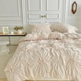 thumbnail image 5 of Rustic French Style Textured Flower Pinch Pleated Beige Duvet Cover Set Solid Luxury Bedding Sets,King Size, 5 of 5