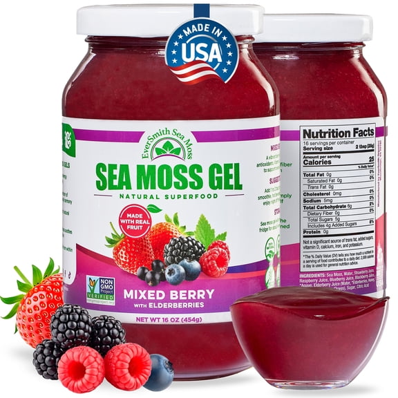 Irish Sea Moss Gel (Mixed Berry) - LARGE 16 OZ - Real Fruit - Wildcrafted Sea Moss