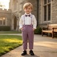 thumbnail image 2 of HAYIMI Toddler Boys Long Sleeve Solid Color T Shirt Tops Suspenders Pants Child Kids Gentleman Outfit Sets Versatile Clothes Sets, 2 of 6