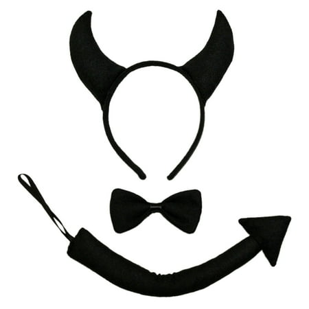 SeasonsTrading Black Devil Horns, Tail, & Bow Tie Costume Set