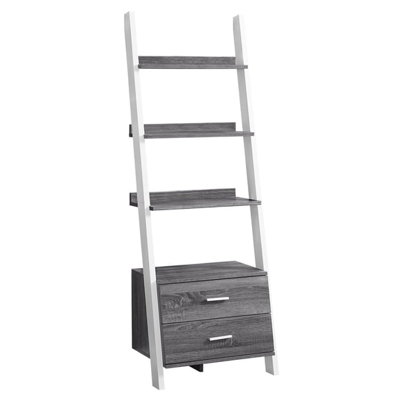 JERFIT 4-Tier Ladder Bookshelf with Drawers, 69" Tall Narrow Bookcase, Modern Grey Storage Shelf for Living Room, Office, Bedroom