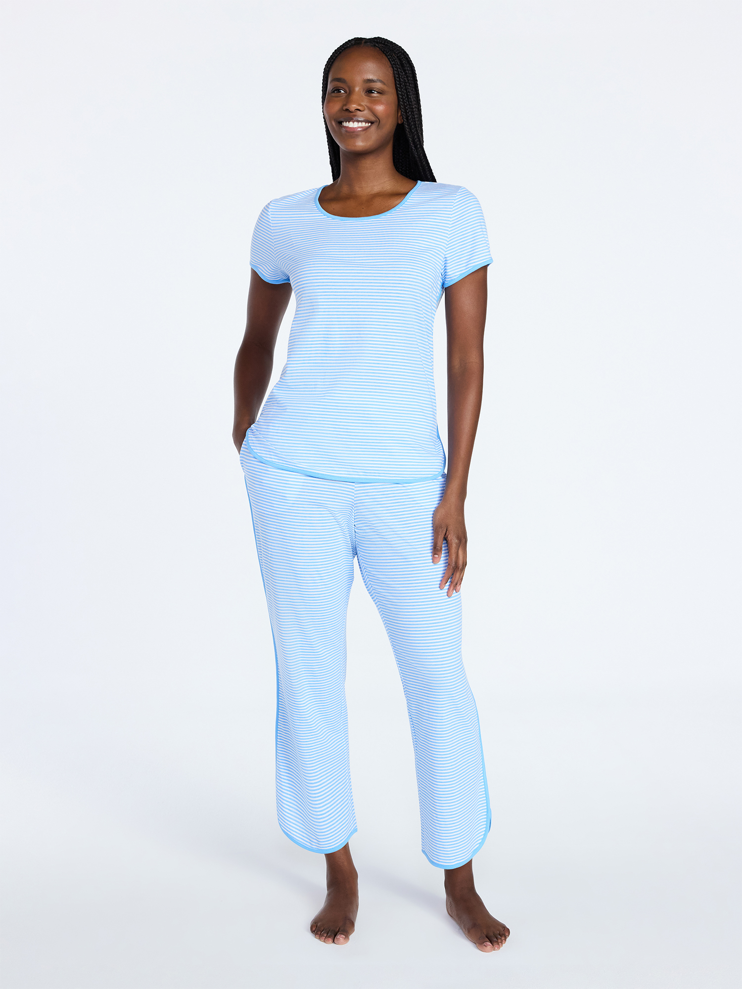 Joyspun Women's Lightweight Short Sleeve Sleep Tee and Pants Set, 2-Piece, Sizes XS-3X