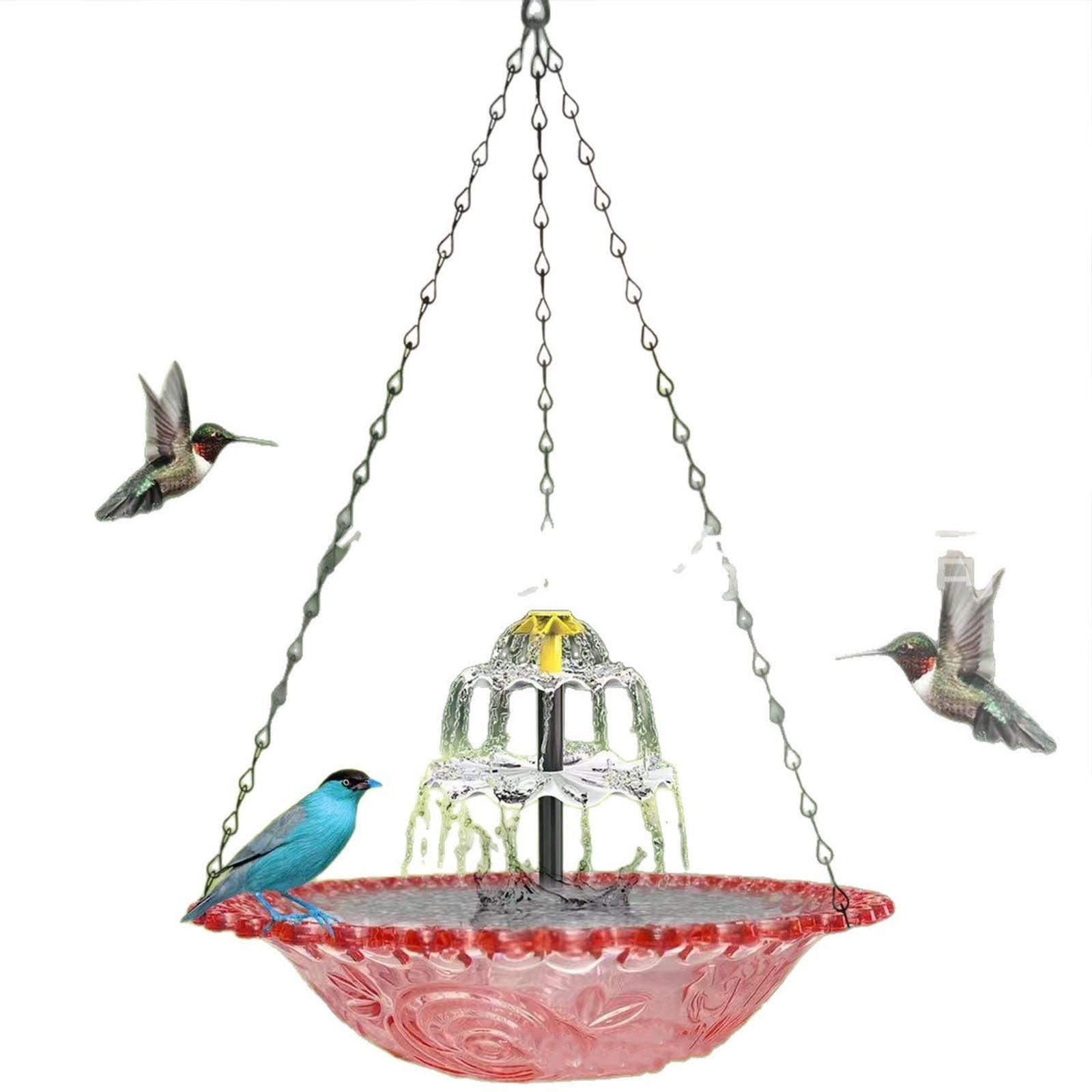 Hanging Solar Bird Bath Fountain 3 Layers, 9.84''W Bird Bath Bowl with Solar Powered Pump for Outdoor Garden Backyard Patio Lawn, Wildlife Feeder