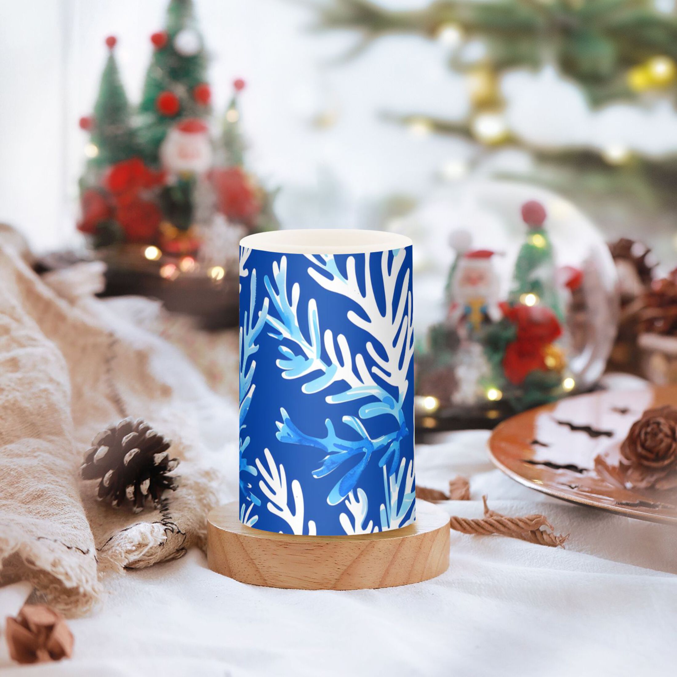Blue Corals Flickering Flameless Candles LED Tealight Battery Operated with Remote Set of 2 Holiday Decor Ornaments
