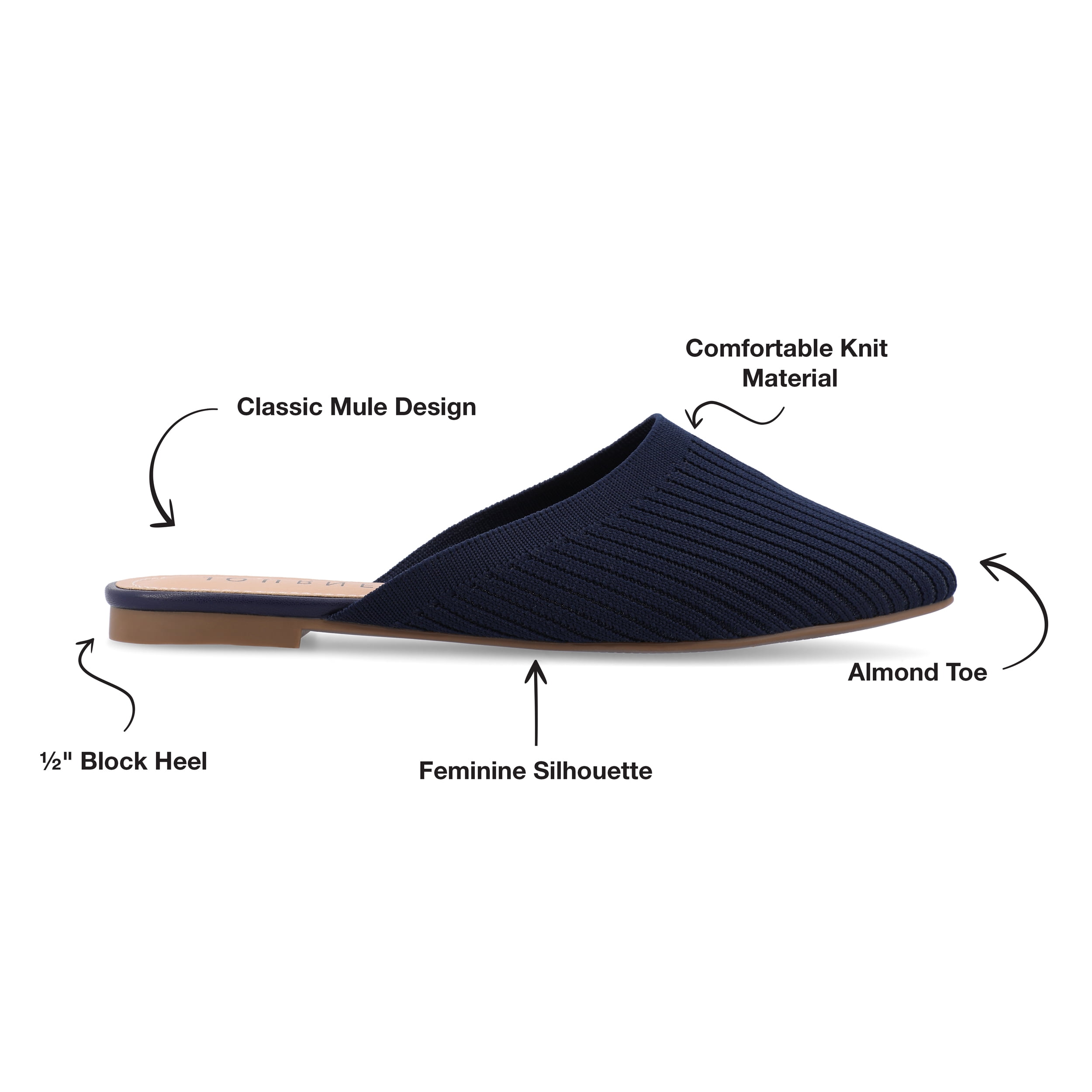 Journee Womens Aniee Slip On Almond Toe Mule Flats, Widths Available